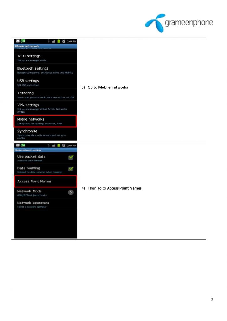 GP Internet Settings For Android device